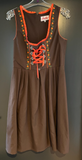 Damen Trachten Dirndl ärmellos Braun, Orange-Grüne Stickerei Gr. 38 v. Fuchs