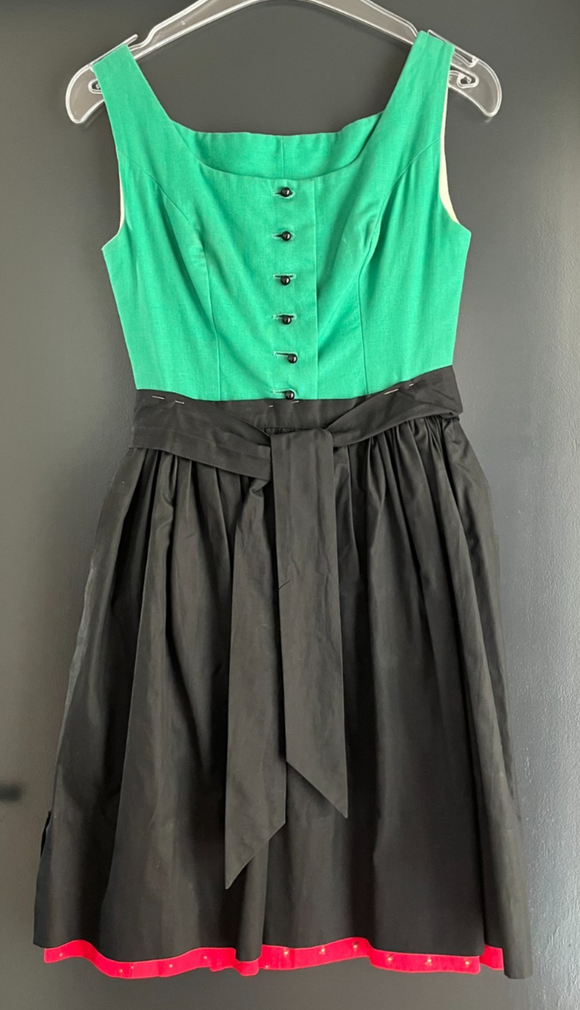 Damen Trachten Dirndl ärmellos grün, rot mit Schwarzer Schürze ca. Gr. 36