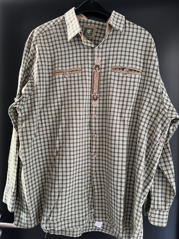 Herren Trachten Hemd langarm grün gemustert Gr. 43 v. OS Trachten