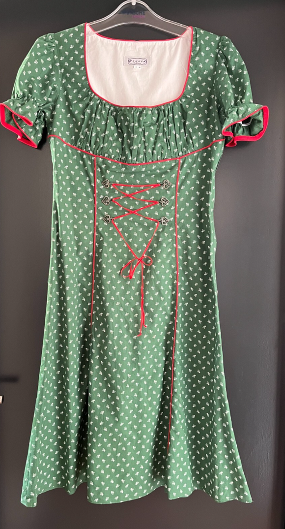 Damen Trachten Dirndl kurzarm Grün weiß gemustert ca. Gr. 36 v. Hannah