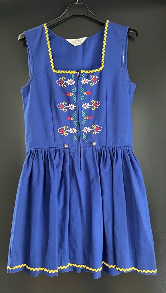 Damen Trachten Dirndl ärmellos Blau mit Stickerei ca. Gr. 36