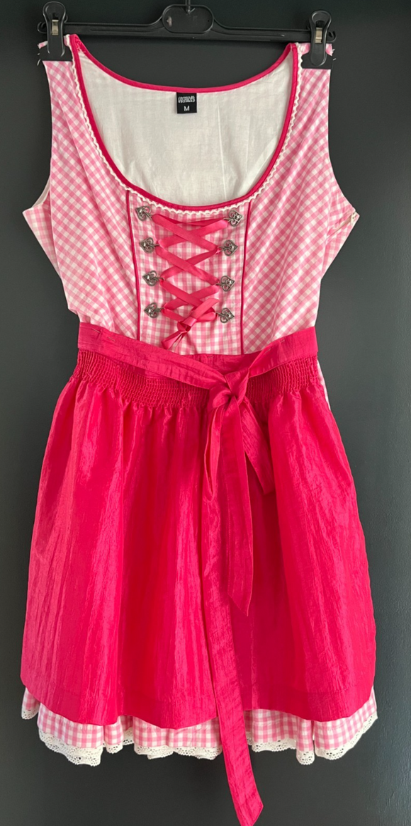 Damen Trachten Dirndl ärmellos Rosa, weiß mit Schürze ca. Gr. 38/M v. Hailys