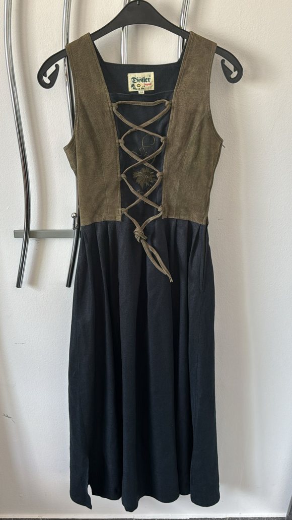 Damen Trachten Dirndl ärmellos grün schwarz Gr. 34 v. Distler