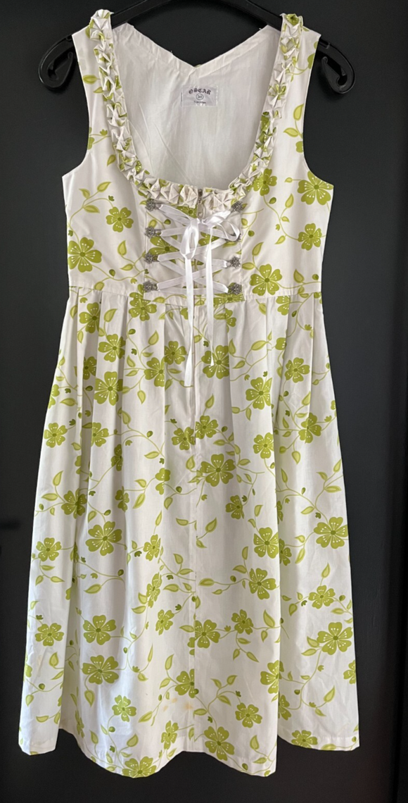 Damen Trachten Dirndl ärmellos weiß, grün gemustert ca. Gr. 38 v. Oscar Trachten