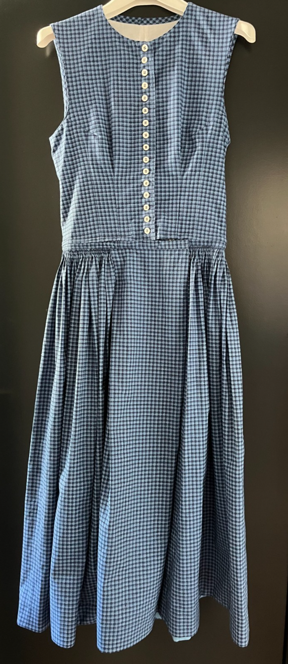 Damen Trachten Dirndl ärmellos Blau-Schwarz gemustert ca. Gr. 34