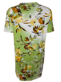 Marinello Damen Shirt Tunika Kurzarm Grün Blumen Gr. S