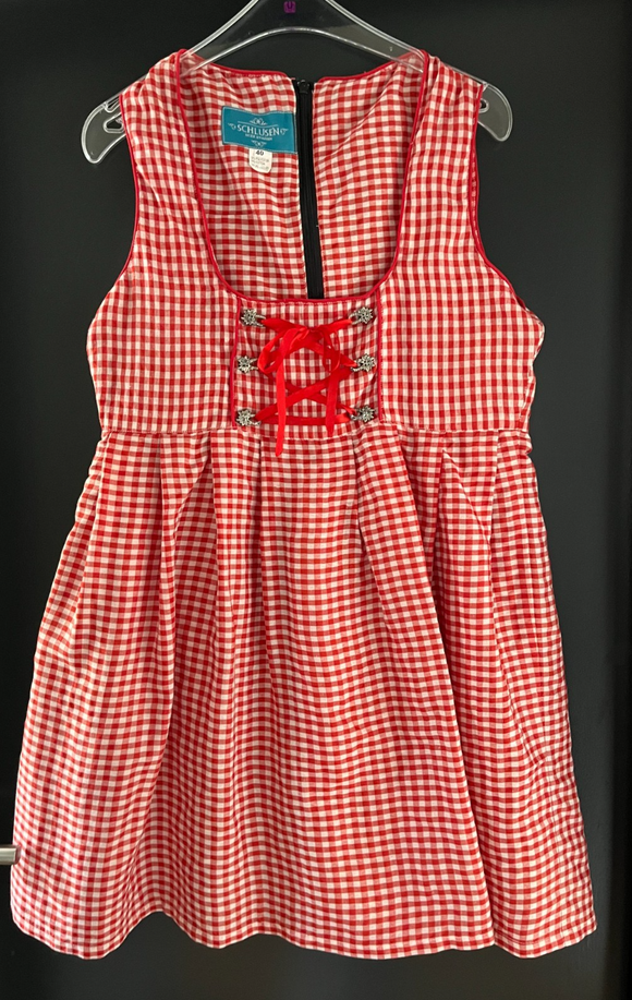 Damen Trachten Dirndl ärmellos Rot-Weiß kariert ca. Gr. 40 v. Schlusen