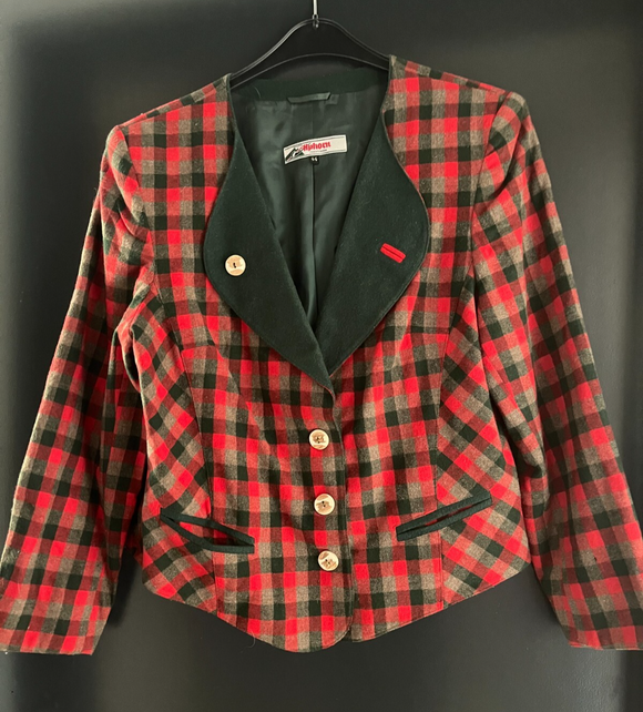 Damen Trachten Janker/Jacke rot grün gemustert Gr. 44 v. Alphorn