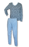 Damen Frottee Schlafanzug Rosa Blau Leomuster Gr. S M L XL