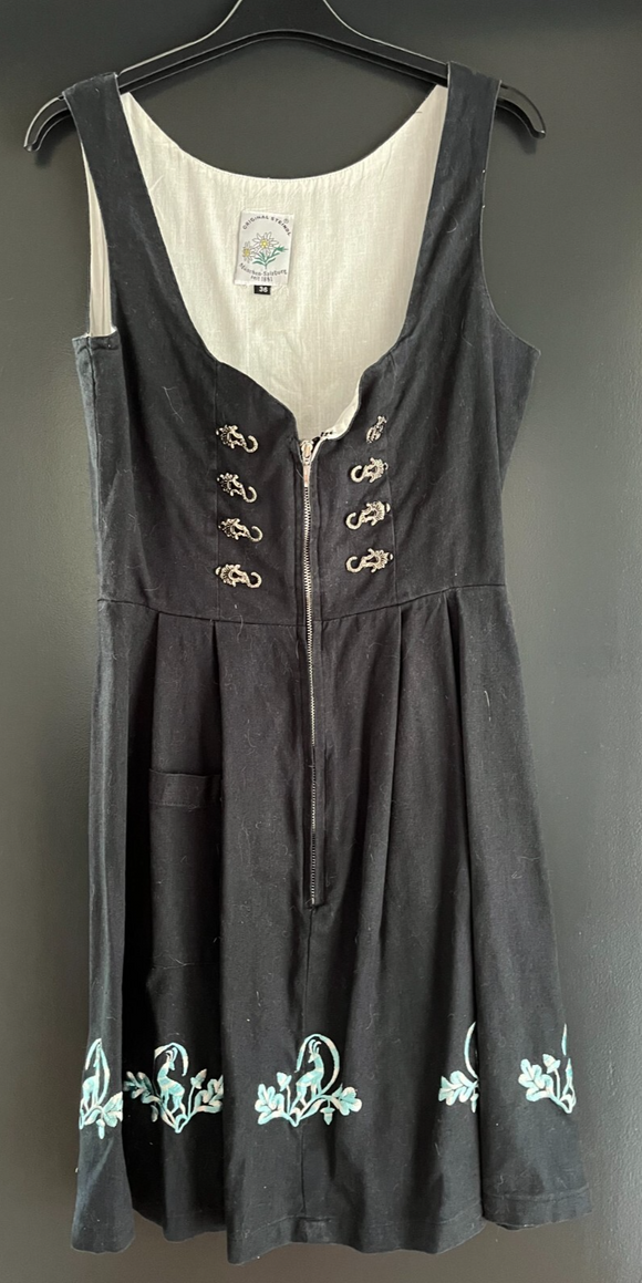 Damen Trachten Dirndl ärmellos  Schwarz mit Stickerei ca. Gr. 36 v. Steindl