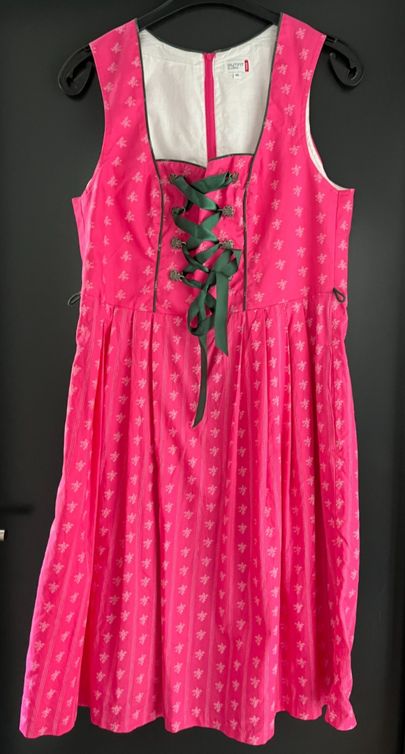 Damen Trachten Dirndl ärmellos Rosa, Weiß-Grün gemustert ca. Gr. 46
