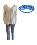 Damen Pyjama mit Schlafmaske Langarm Blau, Grau, Weiß Gr. S