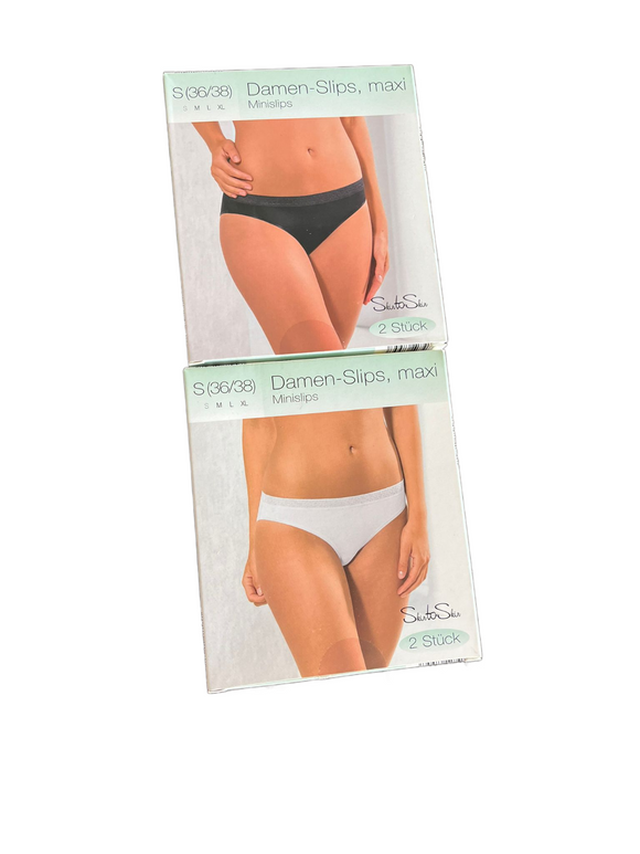 Damen Minislip 2er Pack Weiß, Schwarz Gr. S M