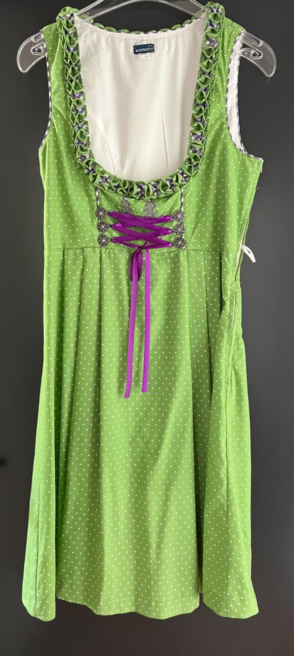 Damen Trachten Dirndl ärmellos grün weiß lila gemustert ca. Gr. 40 v. esmara