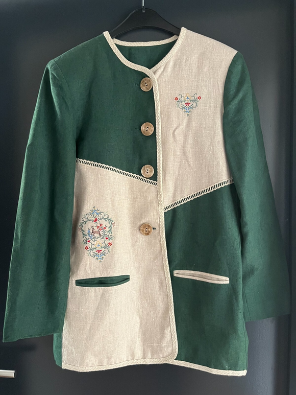 Damen Trachten Janker/Jacke Beige grün mit Stickerei ca. Gr. 38
