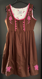 Damen Trachten Dirndl ärmellos Braun rosa Blumenstickerei ca. Gr. 42