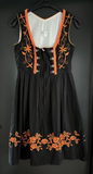 Damen Trachten Dirndl ärmellos Schwarz, Orange Stickerei ca. Gr. 36 v. Oscar