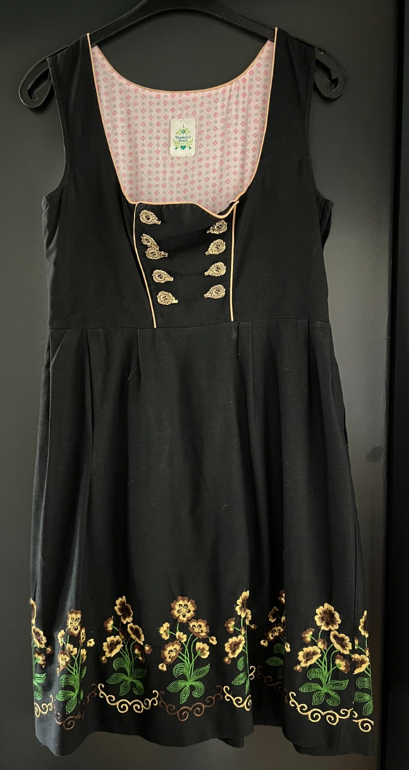 Damen Trachten Dirndl ärmellos Schwarz mit Blumenstickerei ca. Gr. 46