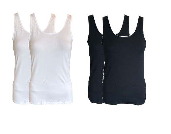 Damen Achselhemd Unterhemd 2er-Pack Rundhalsauschnitt Weiß, Schwarz Gr. S, M, L