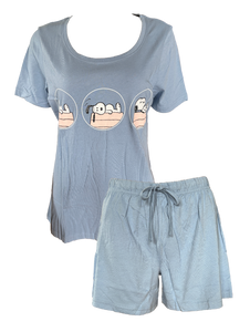 Damen Shorty-Pyjama Schlafanzug Kurz Blau Gelb Baumwolle Gr. S M L
