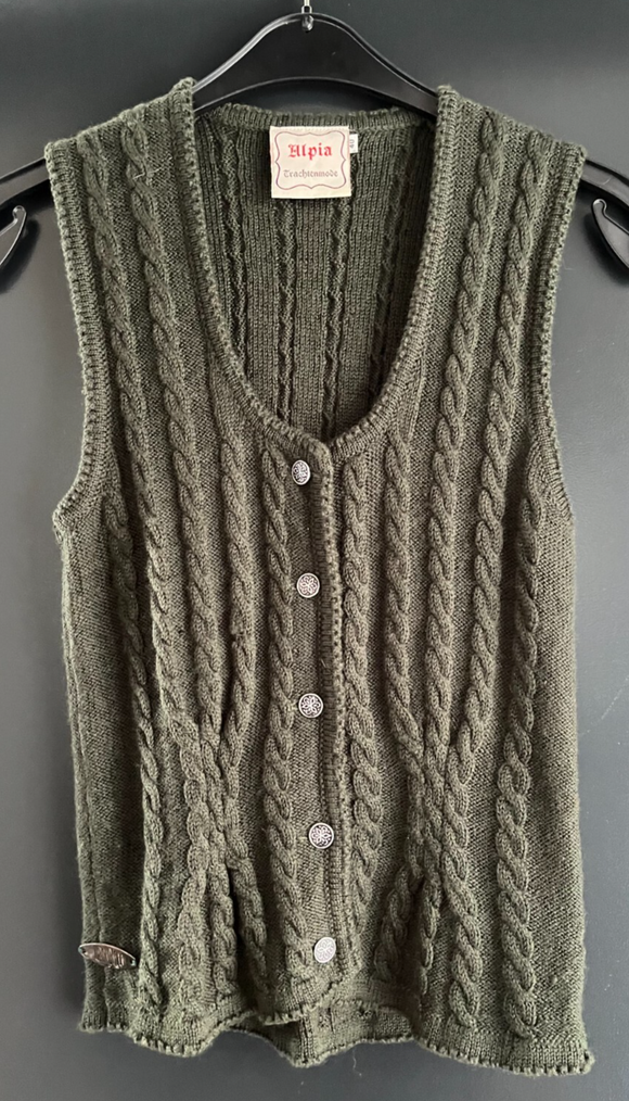 Damen Trachten Weste grün Zopfmuster ca. Gr. 40 v. Alpia Trachtenmode