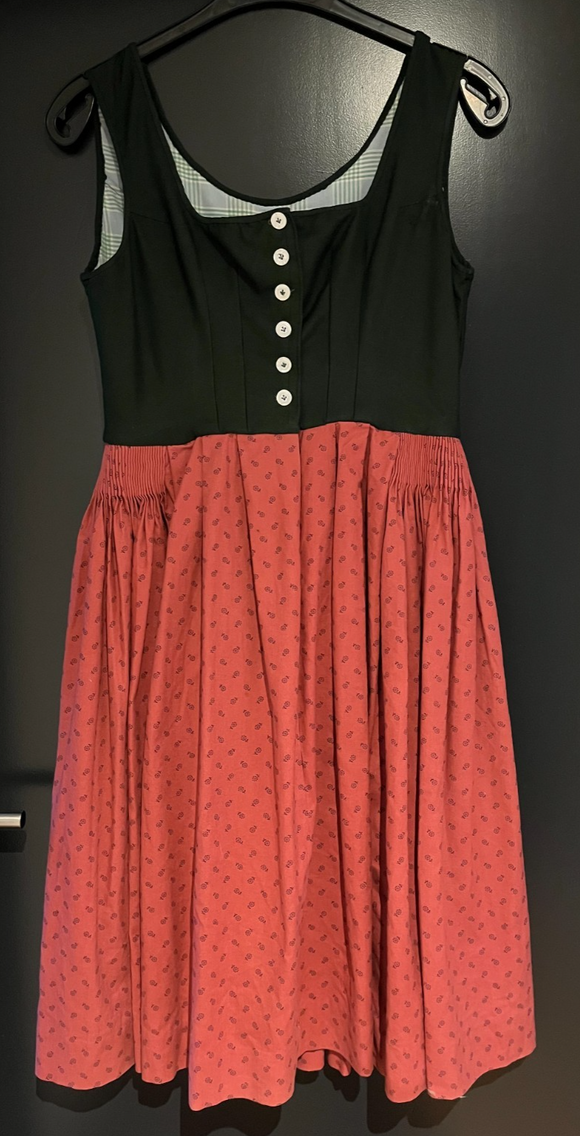 Damen Trachten Dirndl ärmellos Grün, Rosa gemustert ca. Gr. 40