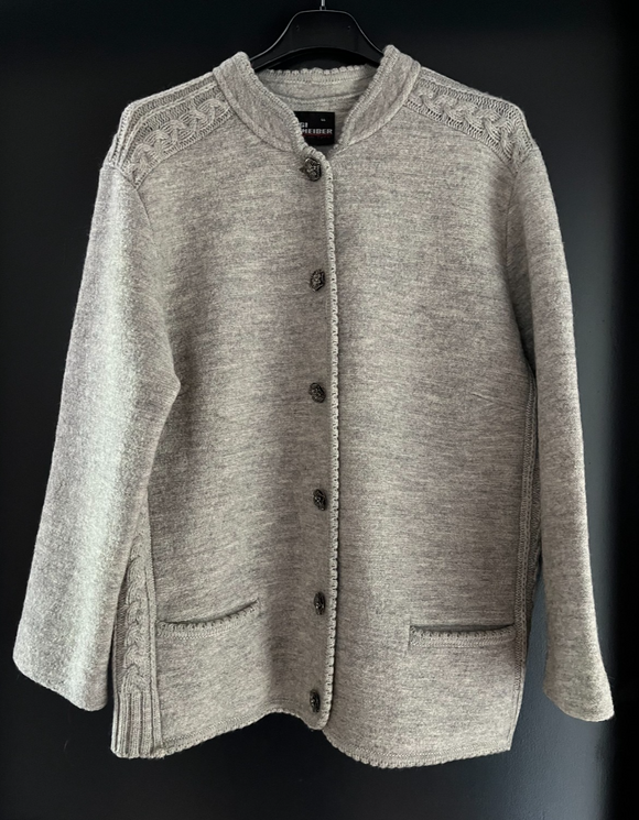 Damen Trachten Janker/Jacke Grau mit Zopfmuster ca. Gr. 44 v. Sigi Scheiber