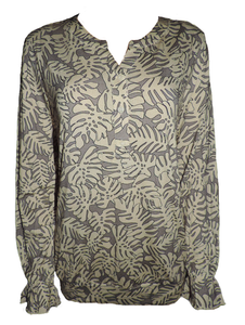 Capuccino Damen Shirt Bluse Langarm Grau Blätter Gr. 38