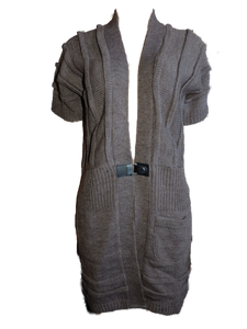 Capuccino Damen Strickjacke Kurzarm Lang Braun Gr. 38