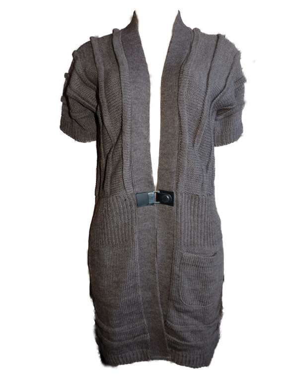 Capuccino Damen Strickjacke Kurzarm Lang Braun Gr. 38