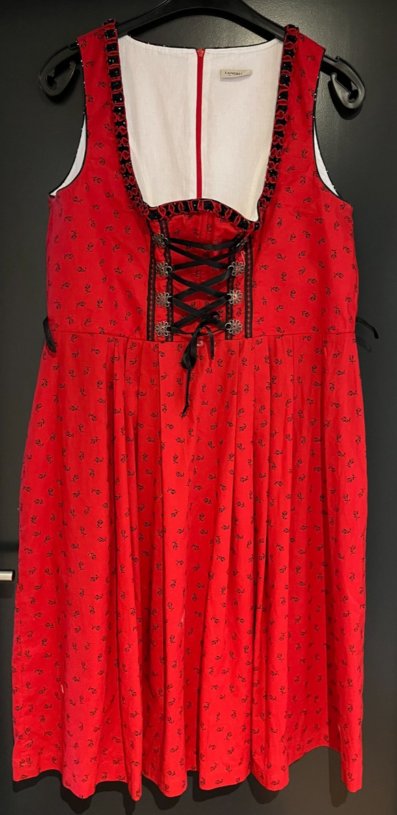 Damen Trachten Dirndl ärmellos Rot, Schwarz gemustert ca. Gr. 48 v. Landhaus