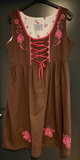 Damen Trachten Dirndl ärmellos Braun, Rosa Stickerei Gr. 46 v. Gaudi Leathers