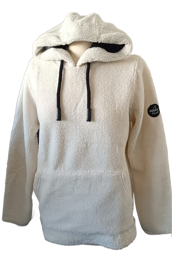 MAUI Damen Sherpa Teddy Plüsch Hoodie Kapuzenpullover creme weiss Gr. S M L
