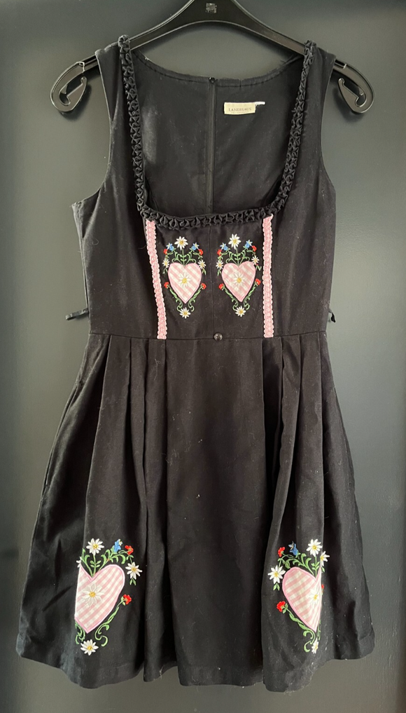 Damen Trachten Dirndl ärmellos schwarz mit Stickerei ca. Gr. 38 v. C&A