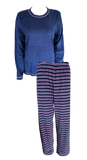 Damen Frottee-Schlafanzug Langarm 2-Teilig Blau Rosa Grau Weiß Navy Gr. S