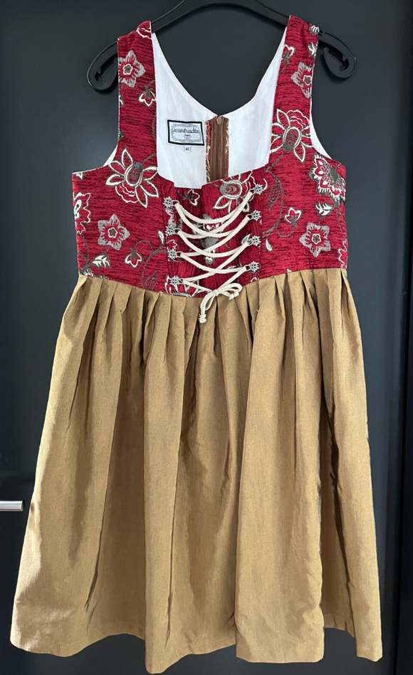 Damen Trachten Dirndl ärmellos Rot, Braun gemustert ca. Gr. 46 v. Oscar-Trachten