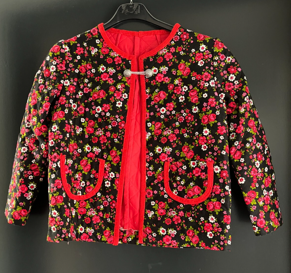 Damen Trachten Janker/Jacke Schwarz Rot geblümt ca. Gr. 38