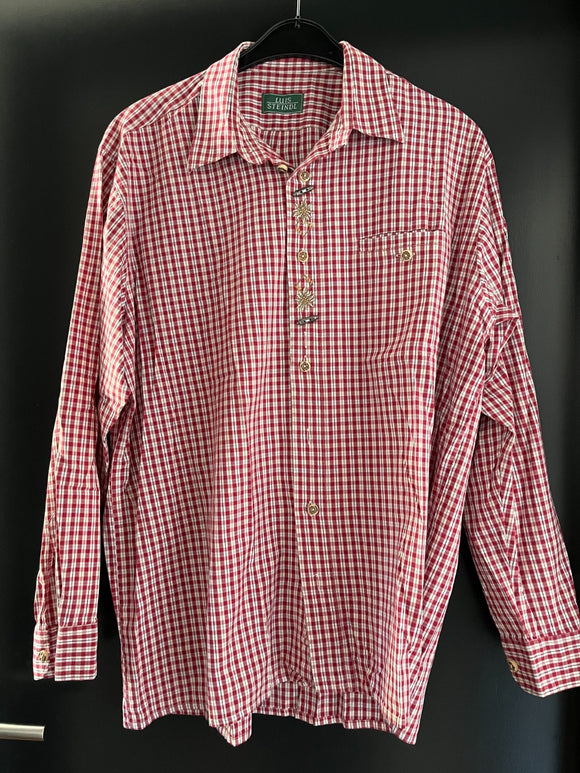 Herren Trachten Hemd langarm rot-weiß gemustert Gr. 42 v. Luis Steindl