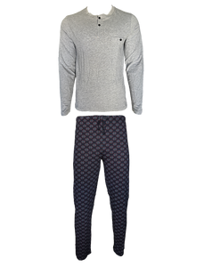 Herren Pyjama Set 2-Teilig Langarm Grau Rot Navy Baumwolle Gr. M L XL 2XL