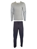 Herren Pyjama Set 2-Teilig Langarm Grau Rot Navy Baumwolle Gr. M L XL 2XL