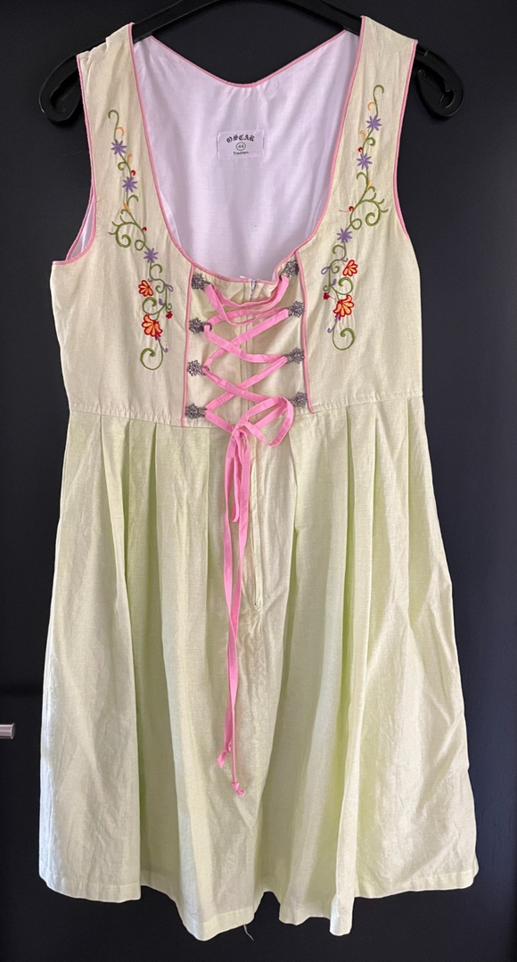 Damen Trachten Dirndl ärmellos Grün mit Stickerei ca. Gr. 44 v. Oscar Trachten