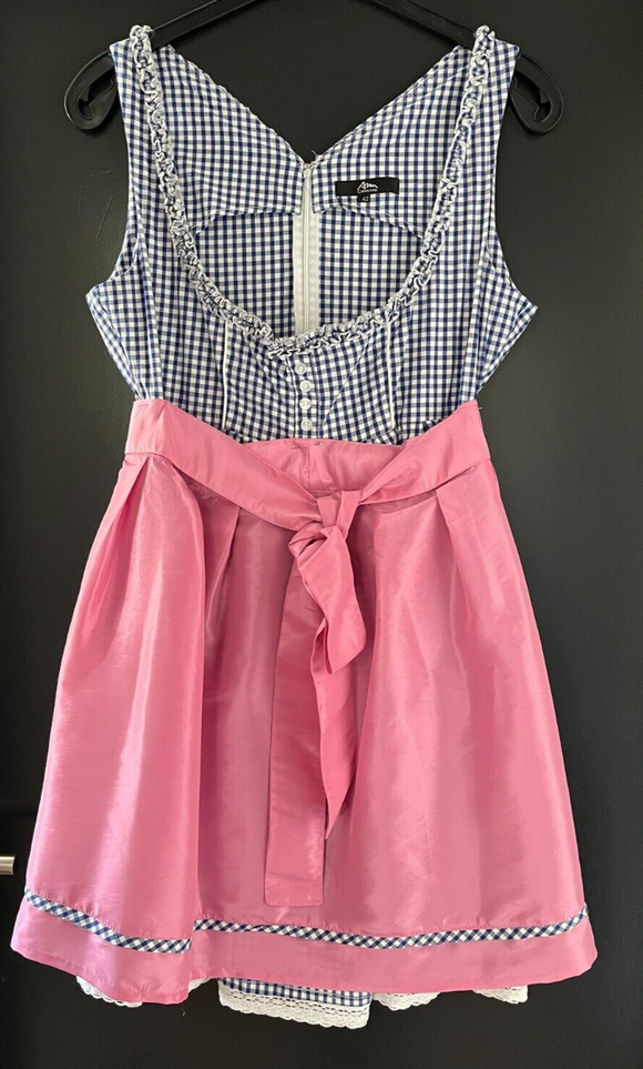 Damen Trachten Dirndl ärmellos blau weiß kariert mit Schürze ca. Gr. 42