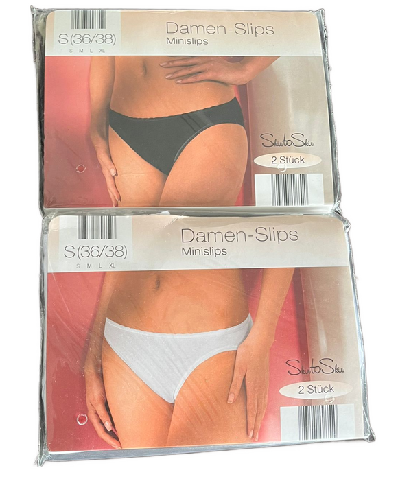 Damen Minislips 2er Pack Schwarz Weiß Baumwolle Gr. S Bauwolle-Elasthan