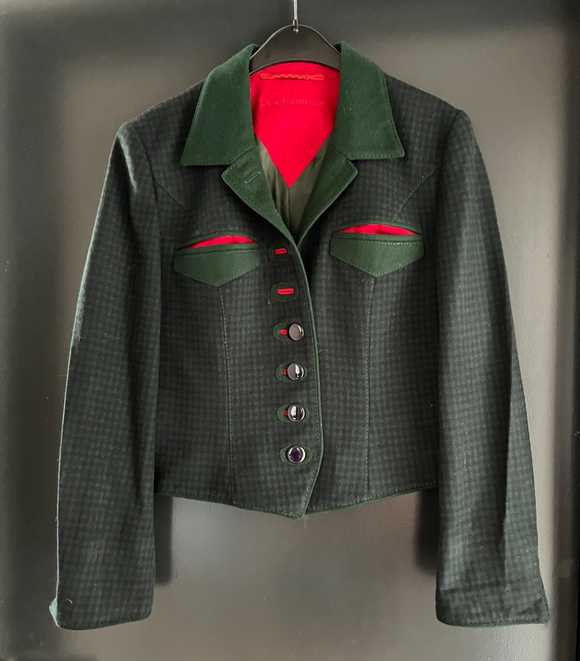 Damen Trachten Janker/Jacke grün, blau gemustert ca. Gr. 38 v. Resi Hammerer