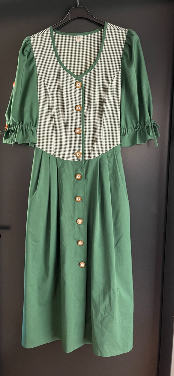 Damen Trachten Dirndl kurzarm grün-weiß gemustert mit Knöpfen ca. Gr. 40