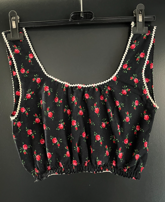 Damen Trachten Bluse/Oberteil schwarz geblümt ca. Gr. 34