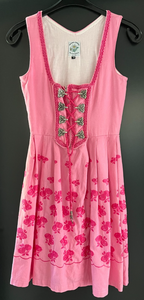 Damen Trachten Dirndl ärmellos Rosa mit Stickerei ca. Gr. 38 v. Original Steindl