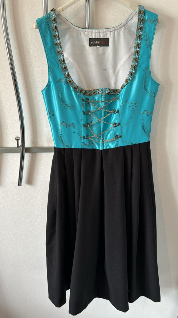 Damen Trachten Dirndl ärmellos blau schwarz Gr. 38 v. Edel Heiss