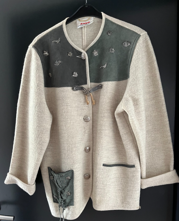 Damen Trachten Janker/Jacke Beige, Grün ca. Gr. 40v. Litza