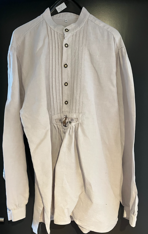 Herren Trachten Hemd langarm 100% Leinen Beige Gr. 42 v. Alphorn